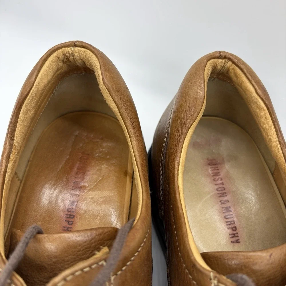 Johnston Murphy Mens 14 Shoes Shuler Bicycle Oxford Tan Sheepskin Lined 20-7223